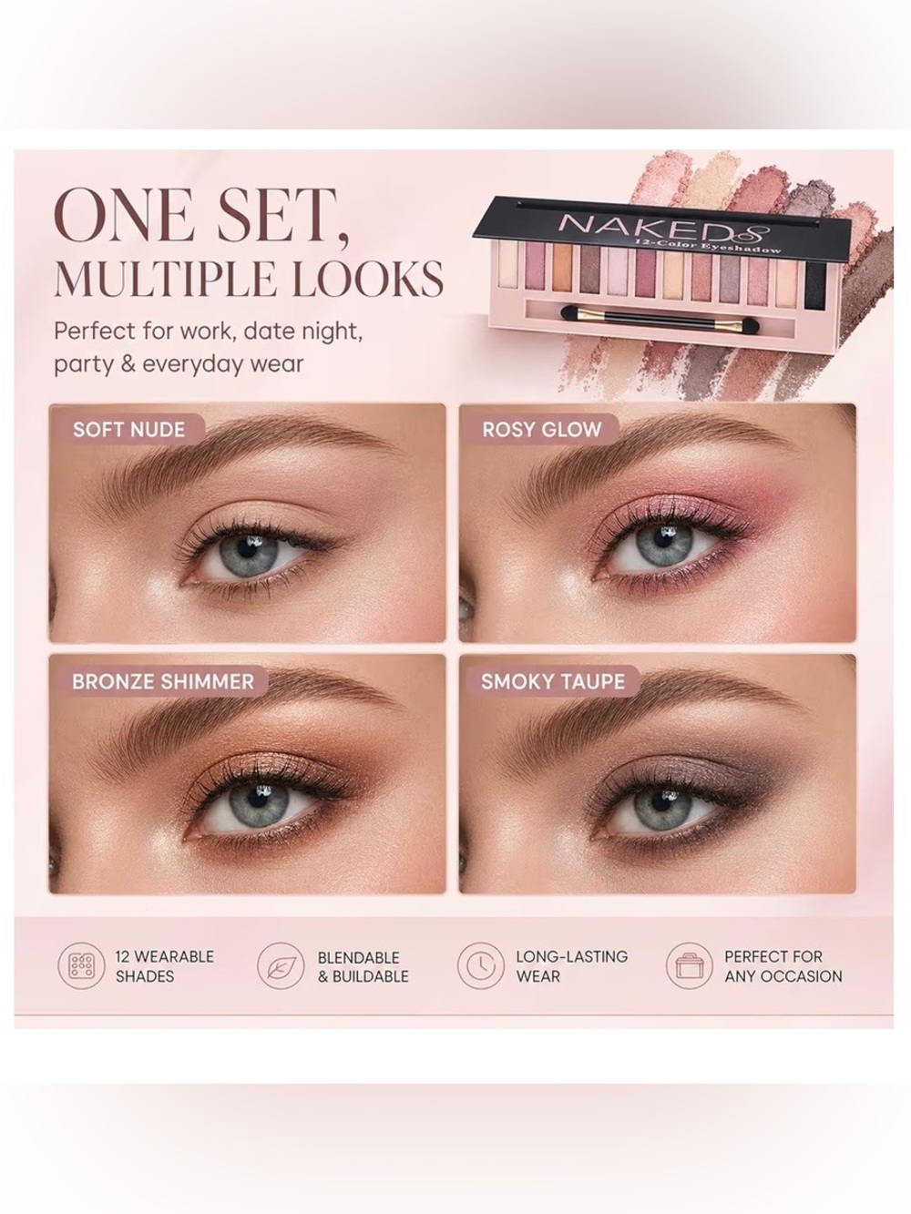 Sulily 12 Colors Naked Eyeshadow Palette-Nude Matte Shimmer Smokey Glitter - Picture 2 of 8